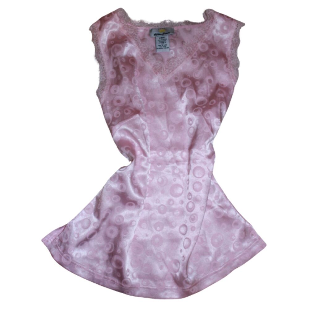 Kathleen Kirkwood Light Baby Pink Satin Lace Trim Y2K Cami Tank Top XS vintage